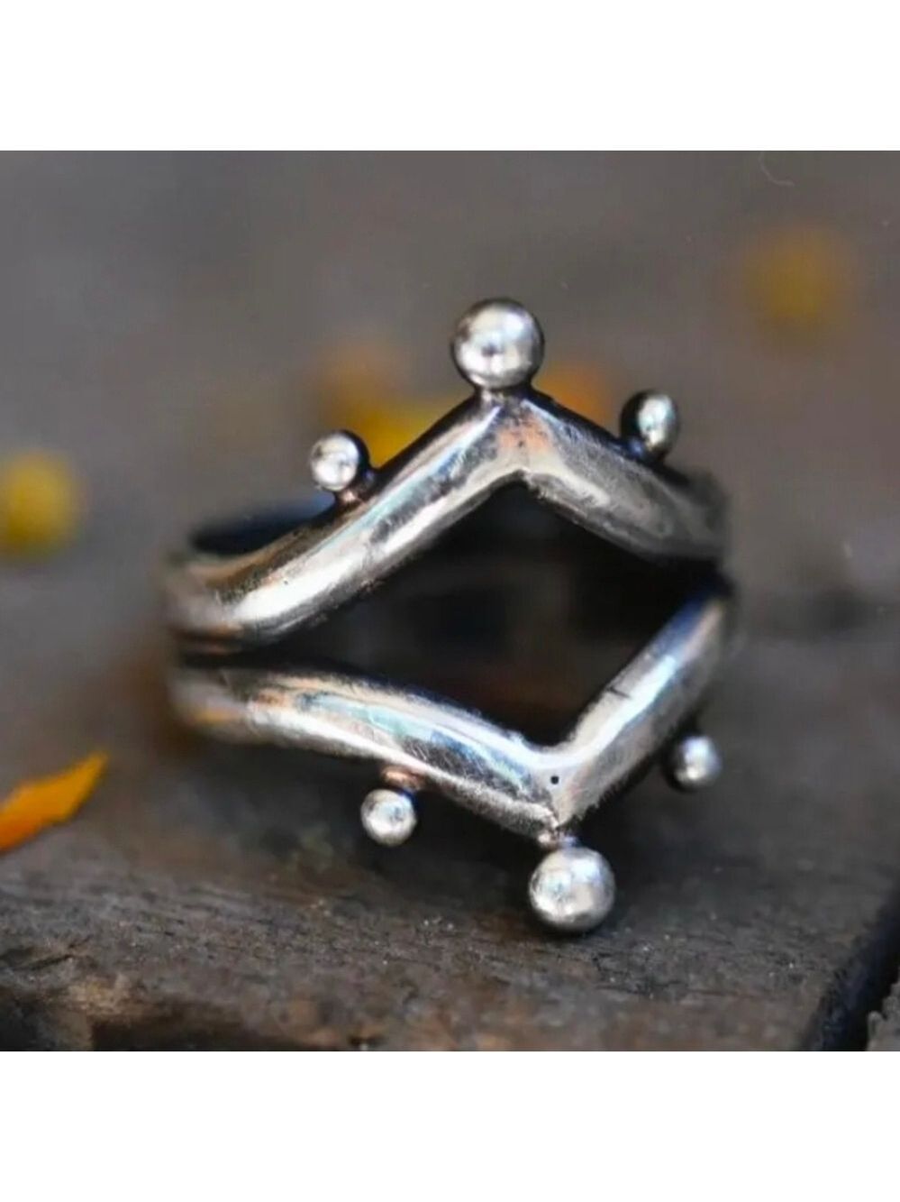 Dotted Chevron Ring Double Band Sterling Silver